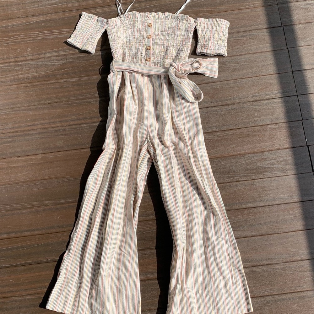 Colorful Striped & Smocked Jumpsuit